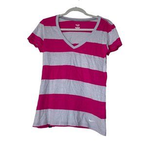 Nike The Athletic Dept Women T-shirt of Stripes Gray and Pink Sz M